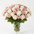 50 Pink and White Roses in Vase