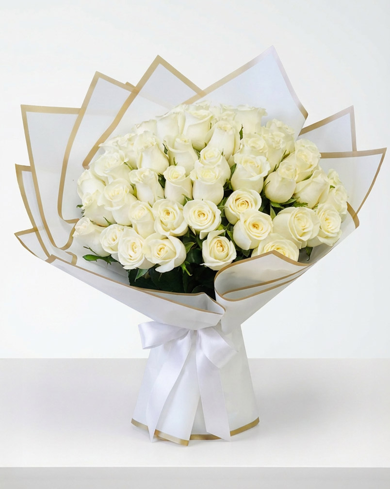50 White Roses Bouquet