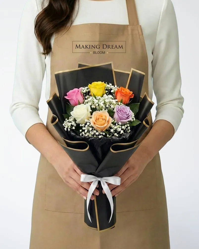 6 Mixed Color Roses Bouquet