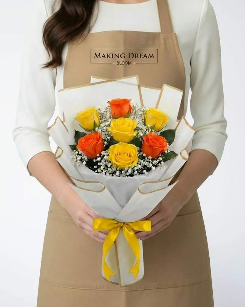 6 Orange and Yellow Roses Bouquet