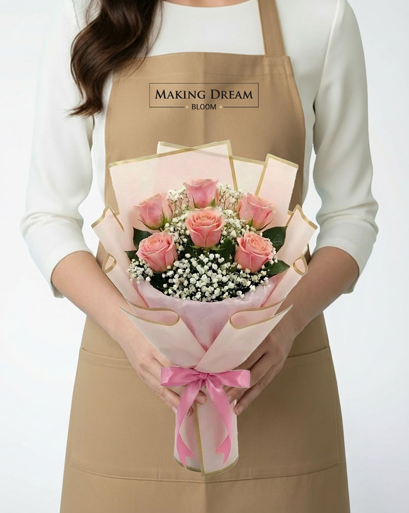 6 Pink Roses Bouquet