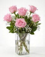 6 Pink Roses in a Vase