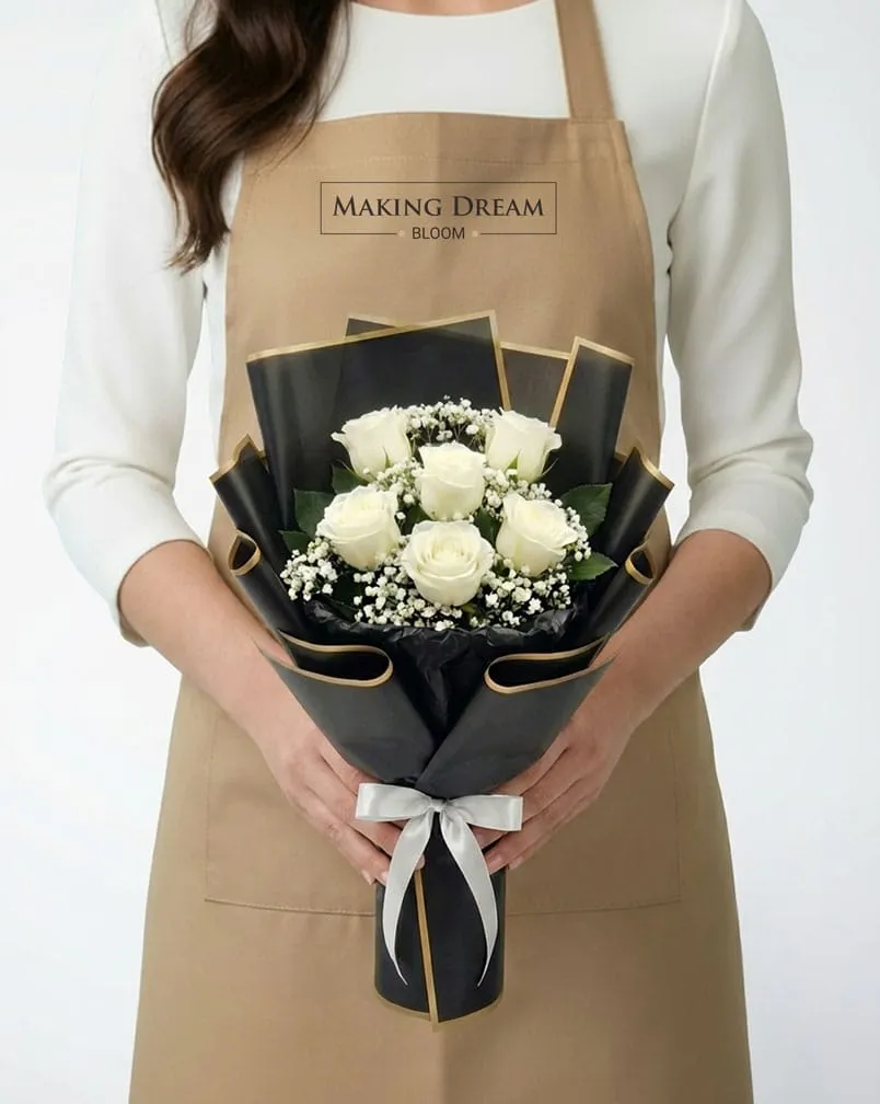 6 White Roses Bouquet