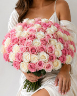 100 pink white roses bouquet fresh explorer