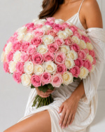 100 pink white roses bouquet fresh explorer