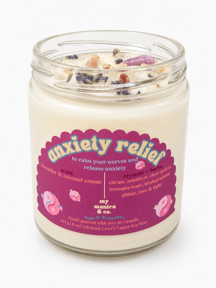 Anxiety Relief Crystal Candle - Lavender & Coconut Cream Vegan Soy Candle making-dream