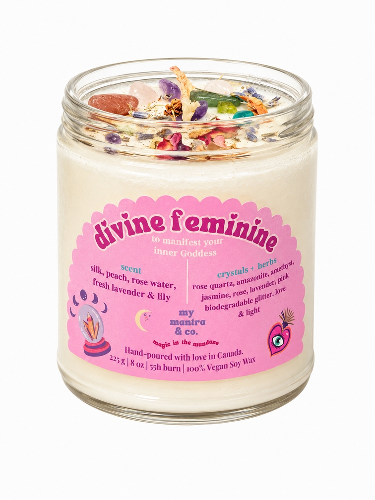 Divine Feminine Crystal Soy Candle Silk, Peach, Rose Water & Lavender making-dream