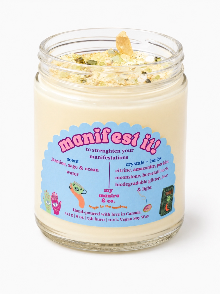 Manifest It! Crystal Candle - Jasmine, Sage & Ocean Water Vegan Soy Candle making-dream
