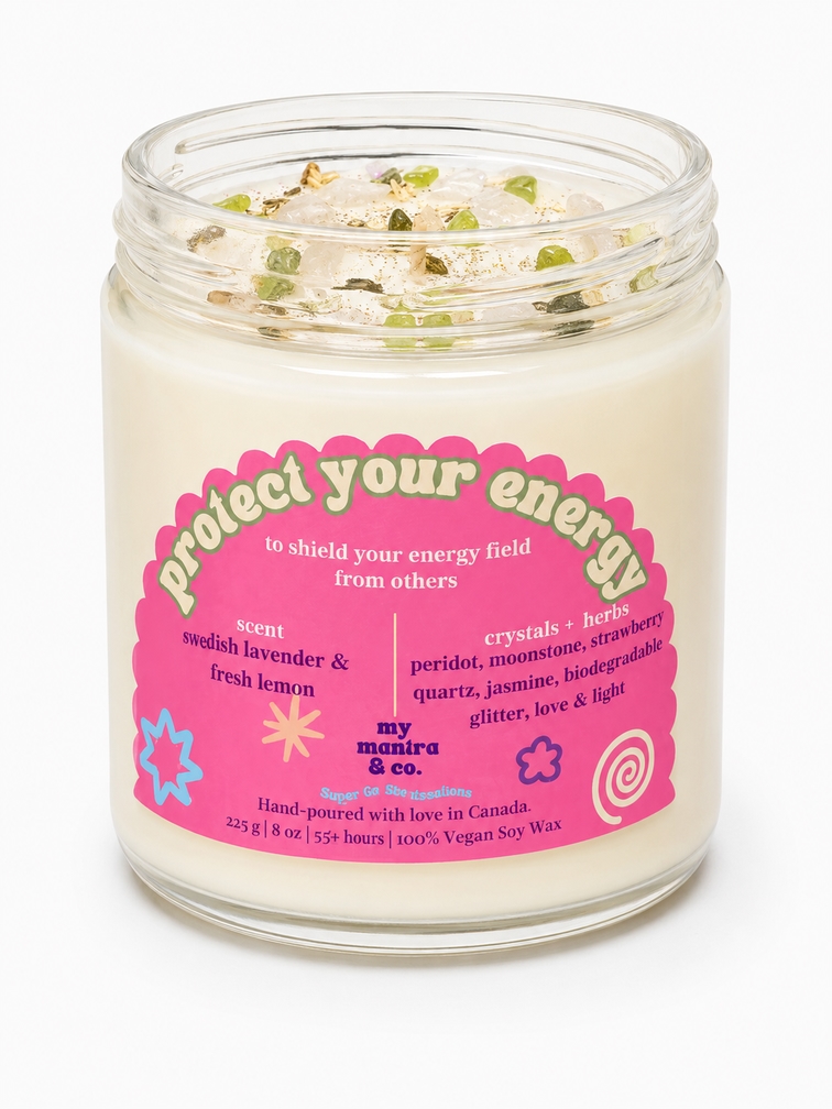 Protect Your Energy Crystal Candle - 8 oz Vegan Soy Wax Protection Candle making-dream