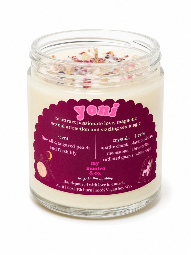 Yoni Crystal Candle - Fine Silk, Sugared Peach & Fresh Lily Vegan Soy Candle making-dream